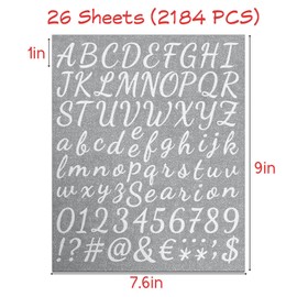 26 Sheets 2184Pcs Glitter Silver Grad Cap Self Adhesive Letter Stickers Vinyl Alphabet Number Sticker for DIY Crafts Art Making, Christmas,Address Number,Decals for Classroom Decor,Door,Window,Signs