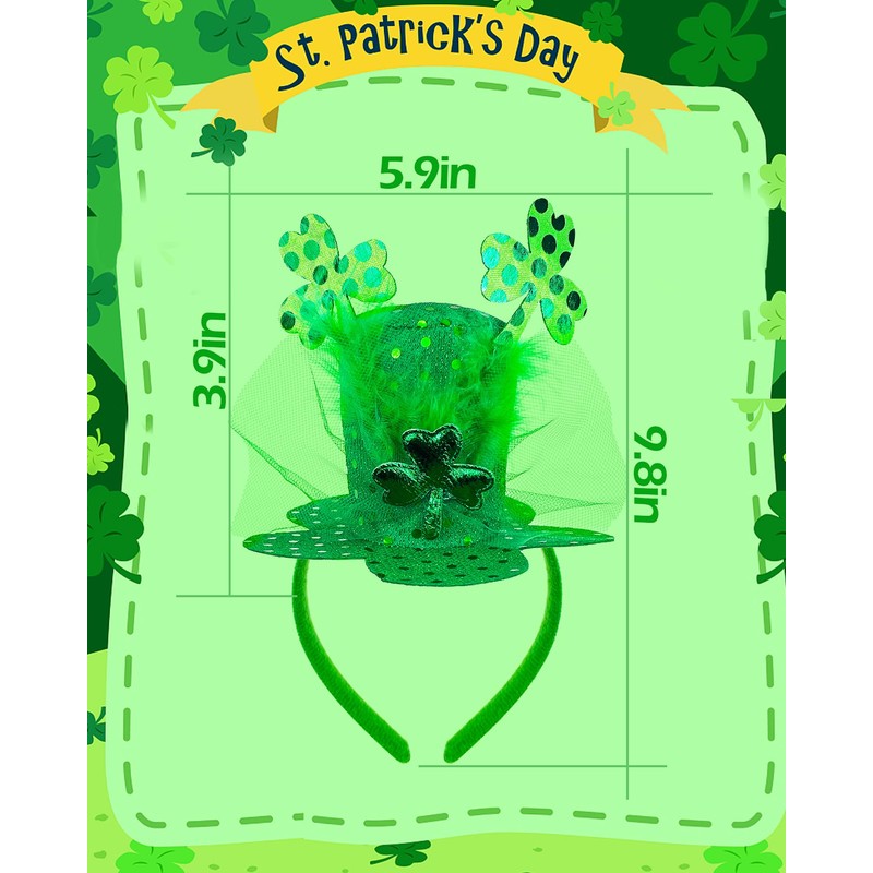 Bnikion St. Patrick's Day Hat Headband with Glitter Shamrock Fascinator