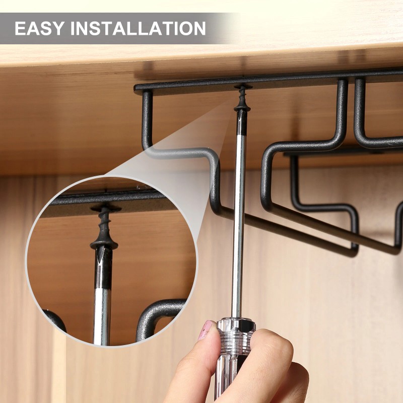 Uten 4 Rows Wine Glass Racks Under Cabinet Wall Mounted