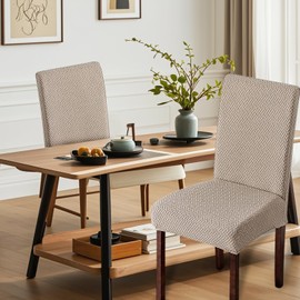 Kapslife Waterproof Chair Covers for Dining Chairs Set of 2 Easy to Install and Wash, Stretch Kitchen Chair Covers with Nice Color, Restitant Matrial for Home, Hotel, Banquet (2, Khaki, Normal)