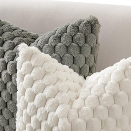 MIULEE Set of 2 Faux Fur Decorative Throw Pillow Covers Soft Plush Cushion Cases for Sofa Couch Bed Living Room 16x16 Inch White