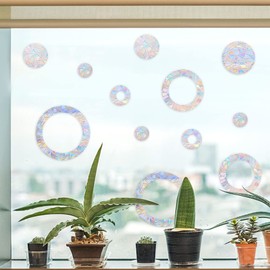 Pack of 24 Circle Prism Window Bird Protection Stickers for Glass Panes, Window Stickers for Bird Strikes, Anti-Collision Stickers, Rainbow Window Film, Stops Birds Flying in Windows