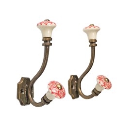 Ceramic Coat and Wall Hooks Wall Mounted Iron Hooks Antique Robe Hook Towel Hanger for Entryway Bedroom Kitchen Home - Set of 2