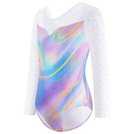 Boteria Gymnastics Leotards for Girls with Shorts Set, Long Sleeve/Sleeveless Dance Leotard Sparkle Dancewear for Kids 5-12 Years (Colorful-long sleeved, 11-12 Years)