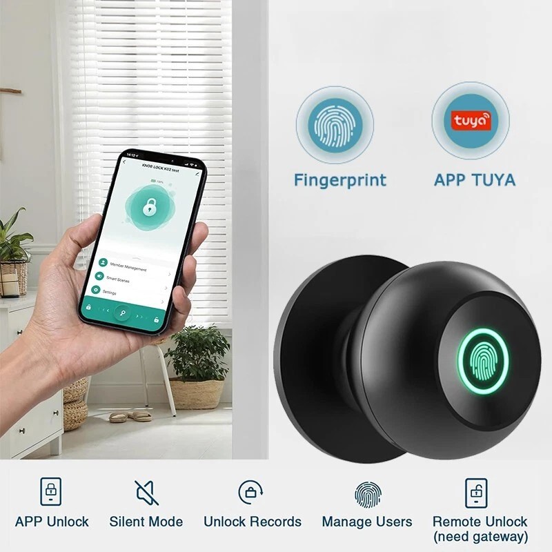 Smart Fingerprint Door Lock, Bluetooth and Tuya App Integration Keyless,