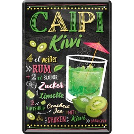 Schilderkreis 24 – Tin Sign Cocktail Recipe Decoration Bar Kitchen Pub Counter Gift Idea Birthday Christmas Long Drink Tonic Spirits Drinker 20 x 30 cm (Caipi Kiwi)