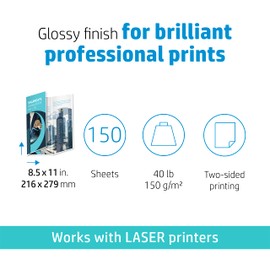 HP Enhanced Tri-fold Business Paper, Glossy, 8.5x11 in, 40 lb, 150 sheets, works with laser printers (Q6612A)