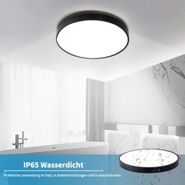 NUODIFAN LED Deckenleuchte,24W Deckenlampe,2400LM Ultra Dünn Schwarz 4000K Wasserfest IP65 Badzimmer Deckenlampe,Rund Ø28 Deckenleuchte Flimmerfreie Lampe, LED Lampen