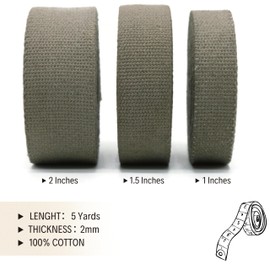 1" & 1.5'' & 2" Cotton Webbing - 5 Yards - 50+ Colors -%100 Natural Cotton - Heavy Duty 1 Inch 1.5 Inch 2 Inch Canvas Webbing for Sewing Straps Bag Climbing Indoors Craft DIY 11285
