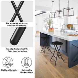 5Rcom Folding Stool, 24 inch Tall Folding Bar Stool with Safety Lock, Metal and Plastic Foldable Stool for Adults with Handle and Steel Frame Legs, 550lbs Capacity, Black