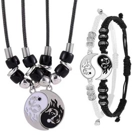 Guoguonb Pair Necklace Taichi BFF Chain Friendship Chains Ying Yang Pendant Chain Dragon Carving Jewellery Chains for Best Friends Couple and Lovers Gifts, Alloy Steel