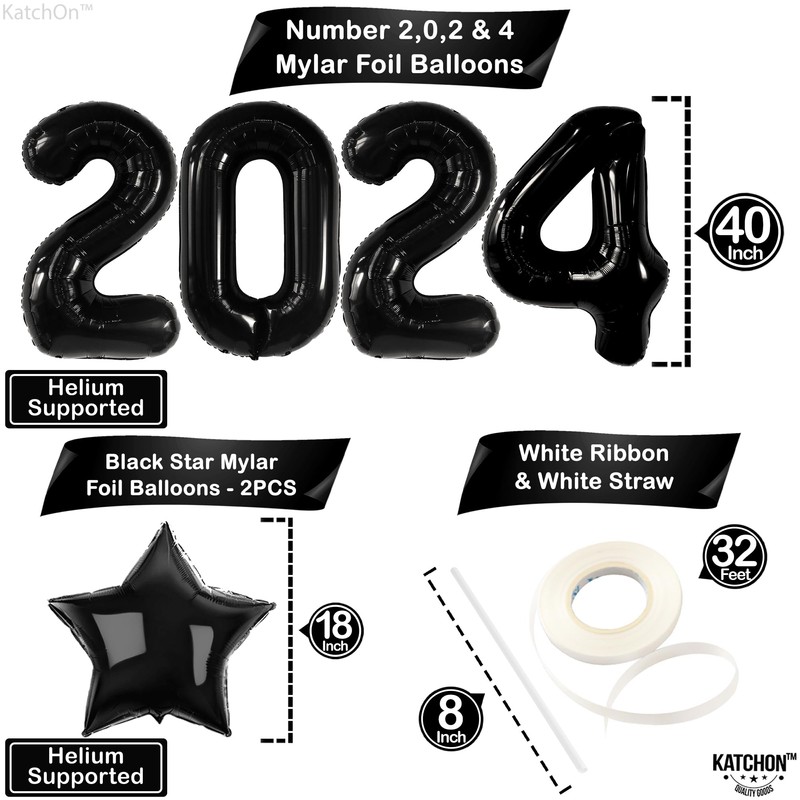 Black 2022 Balloons New Year Party Decor - Large, 40