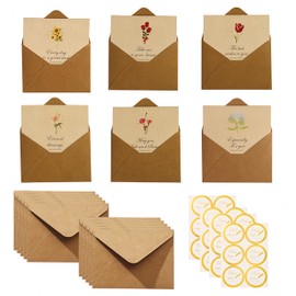 CZAKOMIX 24 Sets mit Geburtstagskarten, Genesungskarten, 6 verschiedene Blumenkarten für Geburtstage, Hochzeiten, Weihnachten, Valentinstag, mit Umschlägen und Runde Heißgeprägte Verschlussaufkleber