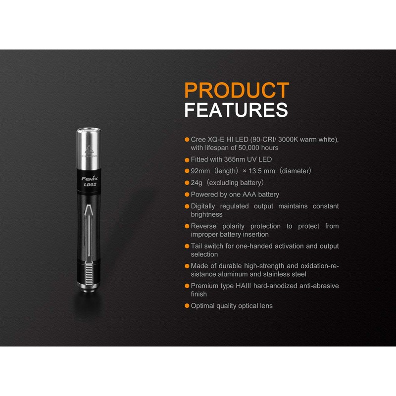 EdisonBright Fenix LD02 V2.0 70 Lumen Neutral White/UV Pen-Type LED