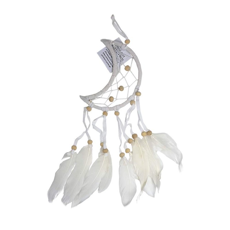 VIE Naturals Crescent Dream Catcher, Feathers, 12cm, White