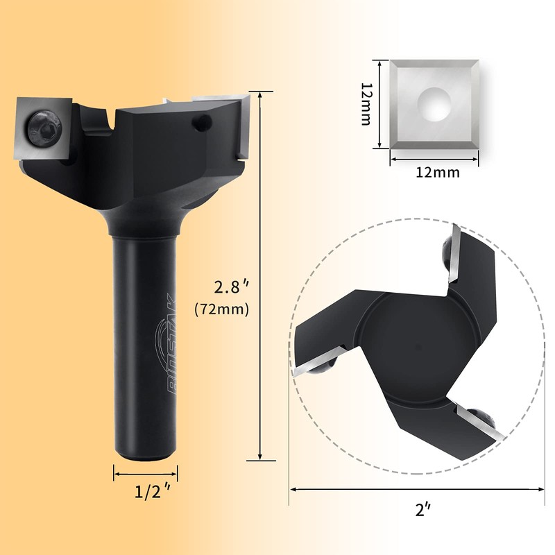 CNC Spoilboard Surfacing Router Bit, 1/2" Shank 2" Cutting Diameter,
