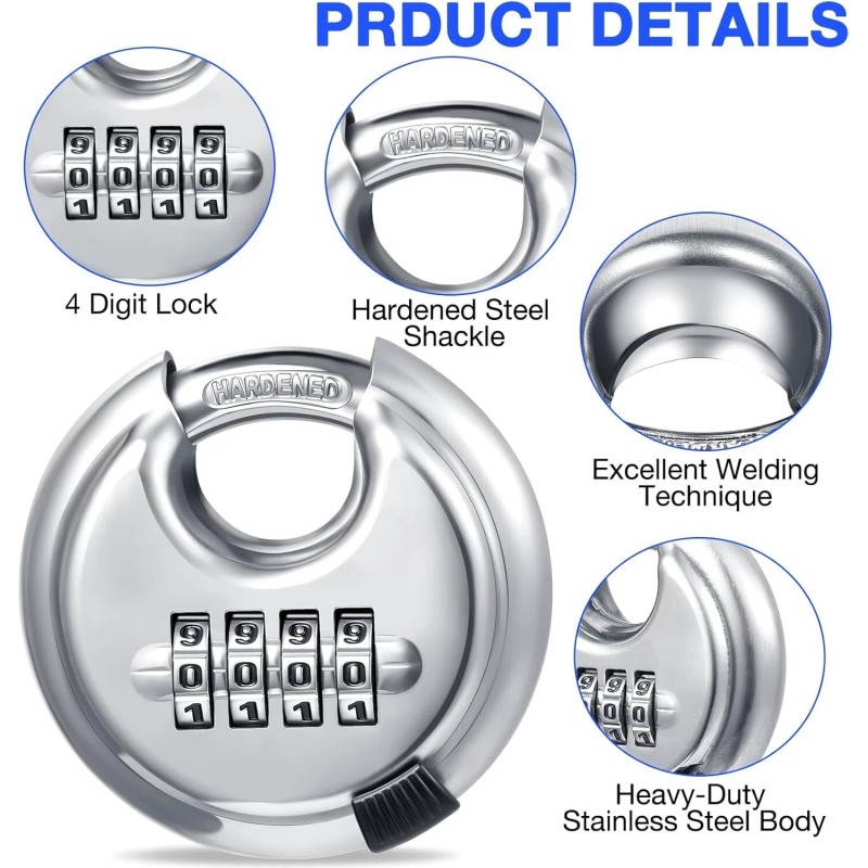 Kuahome 10 Packs 4 Digit Combination Locks Stainless Steel Disc