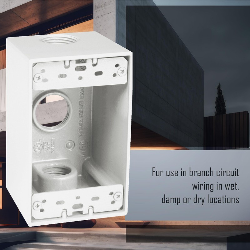 TayMac SD375WH Weatherproof Box, 1-Gang, (3) 4-Inch Outlets, Deep, White