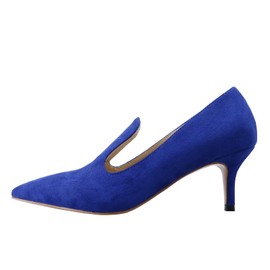 LEMUTISME Mocasines elegantes con puntera puntiaguda de 2 pulgadas, cómodos y de meter con tacón bajo para mujer, para el trabajo, la oficina y los negocios, azul (Suede Blue), 7 US