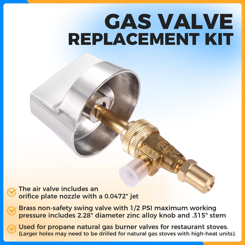 Propane Natural Brass Gas Control Valve 0.047" Orfice with Chromed