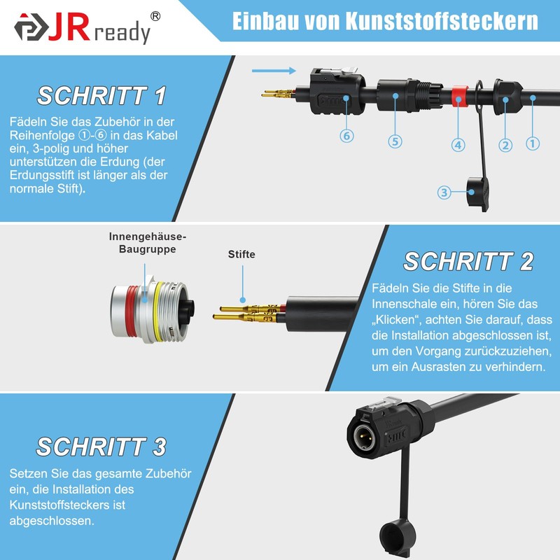 JRready JRSSWCONN23B01 IP68 Industrial Waterproof Connector, 2 Pin, CP-20 Circular
