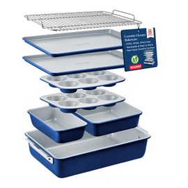 Bakken 8-Piece Stackable Bakeware Set - Ceramic Non-Stick Coating, Baking Sheets, Assorted Baking Pans, PTFE, PFOA & PFOS Free - Healthy Baking, Ergonomic Handles, Cooling Rack, Non-Toxic, Oven-Safe