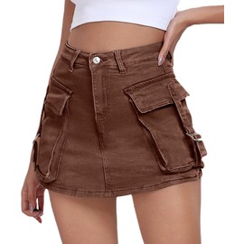 Aotasely Women's Cargo Skort High Waisted Cargo Shorts Button Bodycon Mini Y2K Denim Cargo Skirt Shorts with Pocket