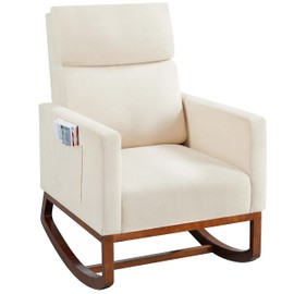 Topeakmart Upholstered Rocking Chair Nursery Modern Accent Chair with Wood Legs Side Pocket Armchair Glider Rocker for Nursery Living Room Bedroom Lounge Beige