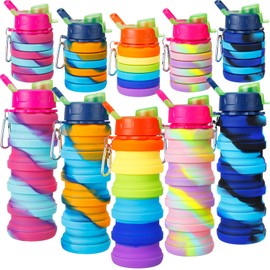 5 Pcs Collapsible Water Bottles 16 oz Portable Foldable Water Bottles Silicone Leak Proof Travel Water Bottle Reusable Sports Water Bottle with Metal Clip for Camping Hiking Travel (Mixed Color)