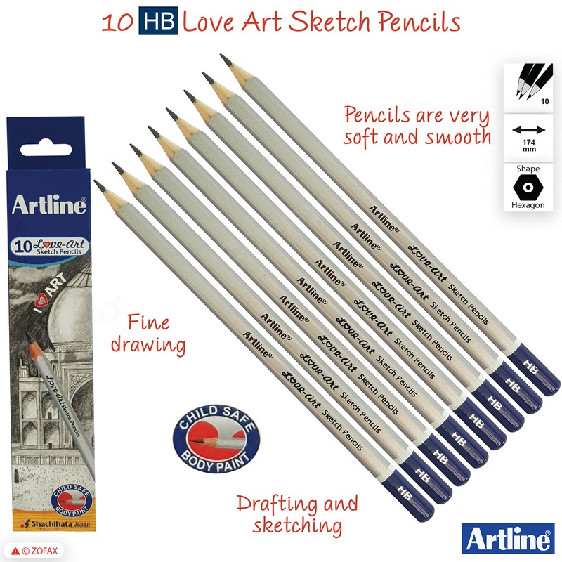 artline HB Graded Love Art Professional Artist 10 x Pencils