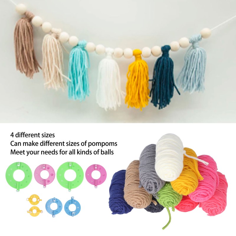 Pompom Maker 4 Different Sizes Easy Operation Plastic Pom Maker