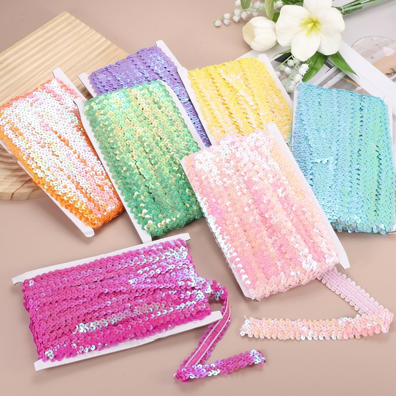 sourcing map 5 Yards 0.8 Inch Elastic Sequins Trim 2