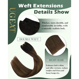 Ugeat Sew in Bundles Human Hair Brown Weft Hair Extensions Darkest Brown with Medium Brown Balayage Hand Tied Weft Hair Extensions Double Weft 18inch 105G