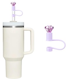 Purple Diamond Straw Cover Silicone Reusable Straw Topper Shining Colorful Straw Caps 10mm/0.4In Straw Lids Protectors for 30/40 OZ Tumbler Cups Accessories