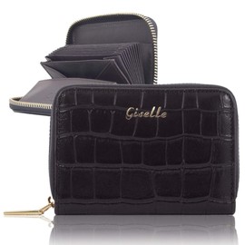 GISELLE Card Case, Coin Case, Coin Purse, Mini Wallet, Credit Card Case, Women's, Business Card Holder, Large Capacity, Anti-Skimming, Card Slot, Thin, Magnetic Protection, Croco Embossed, [Smooth