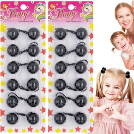 Beauty Town 12 Count Hair Ties, 25mm Silicone Elastic Hair Accessories for Kids Toddler Girls, Bubble Twinbead Ponytail Holders, Black (12 Pack)