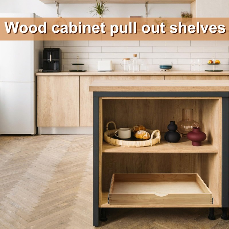 Menkxi 2 Set Pull out Tray Cabinet Organizer Wooden Pull