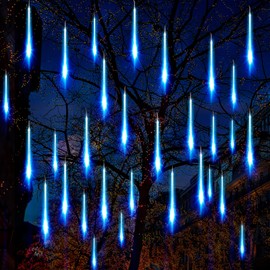 Falling Rain Lights, Jhua 240 LED Meteor Shower Lights 10 Tube(11.8in) Waterproof Icicle Snow Falling Raindrop Lights Christmas Lights for Christmas Tree Wedding Party Holiday Decoration (Blue)