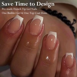 French False Nails, 300Pcs Square Press On Nails Short, Nude Color X-coat Tips Fake Nails with Glue, Full Cover Glue on Nails for Women French White Tip Nail Art - 15 Sizes