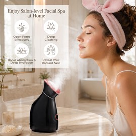 Facial Steamer Deep Cleaning Kit: Nano Ionic Face Steamer with 17 Skin Care Tools, Home Spa Skincare Set for Clean Refresh Repair, Unclogging Pores, Self Care Gifts for Women, Black Rose Gold