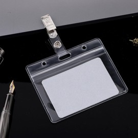 Amaxiu Clear ID Badge Holder with Metal Badge Clips, 2 Pack Soft Plastic Badge Card Sleeves Waterproof Credit Card Protector Transparent Name Card Case for Nurses Office School (Horizontal)