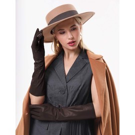 VIKIDEER Long Genuine Leather Gloves for Women Full Touchscreen Winter Warm Lined Elegant Type 15.5'' Brown Large