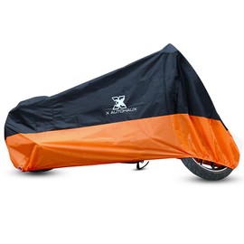 X AUTOHAUX L Black Orange Motorcycle Cover Waterproof Dust UV Protector
