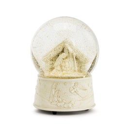 DEMDACO Holy Family Musical Gold Tone 5 x 3.5 Resin Stone Snow Globe Plays Silent Night