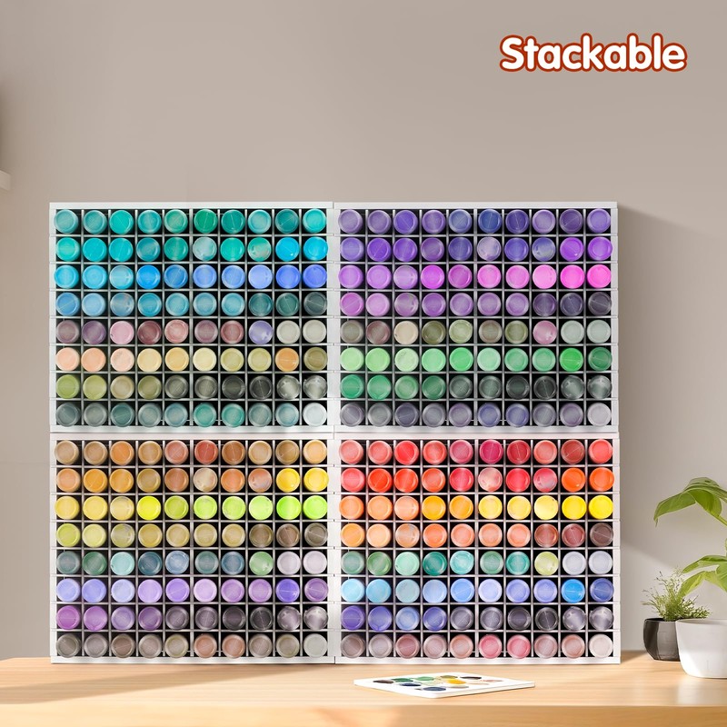 Krafetto 80 Grids Paint Organizer Storage Rack, Wall-mountable Craft Paints