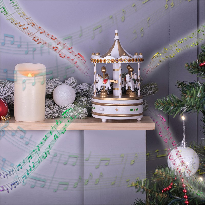 St Helens Home & Garden Wooden Carousel Music Box (White