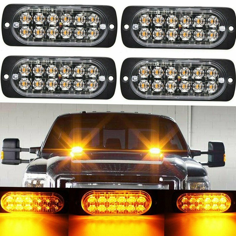 4PCS 12 Strobe LED Amber Hazard Beacon Emergency Flashing Side