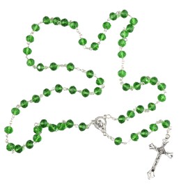Trinity Church Supply Light Green Glass Rosary, Prayer Beads for Catholic Men and Women, Religious Keepsake Gifts, 20” Length with 1 ½ Crucifix