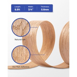 FAKILO Red Oak Edge Banding 3/4 inch x 10 ft Real Wood Veneer Plywood Edge Banding Iron-on Pre-glued Veneer Edging Tape for Cabinet Repairs Furniture Restoration
