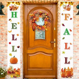 Hooqict Hello Fall Decor Porch Banner Sign Fall Decorations for Home Classroom Door Banner Decorations for Farmhouse Autumn Harvest Holiday Thanksgiving Decorations Outdoor Indoor